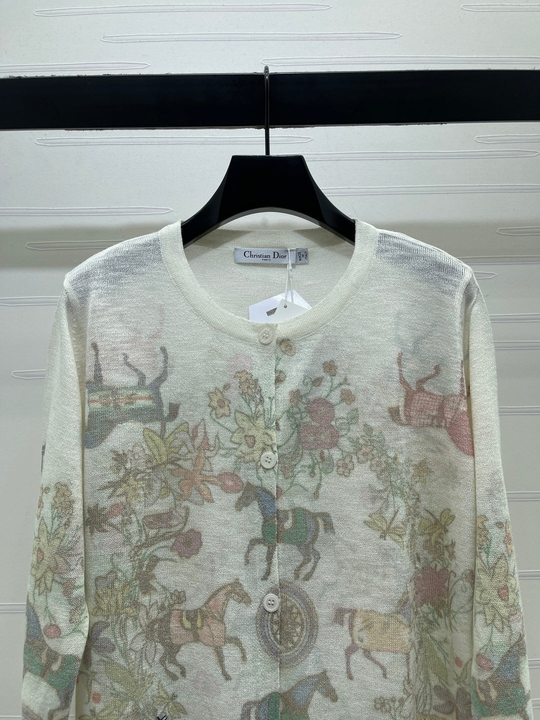 CD Long-Sleeved Top Floral Animal Pattern Cream Cotton 380760