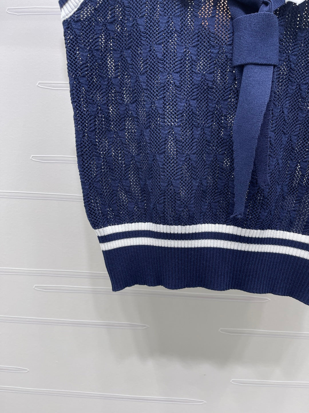 Miu Shawl Tie-Wear Knitted Vest Navy Blue Black Wool 382101