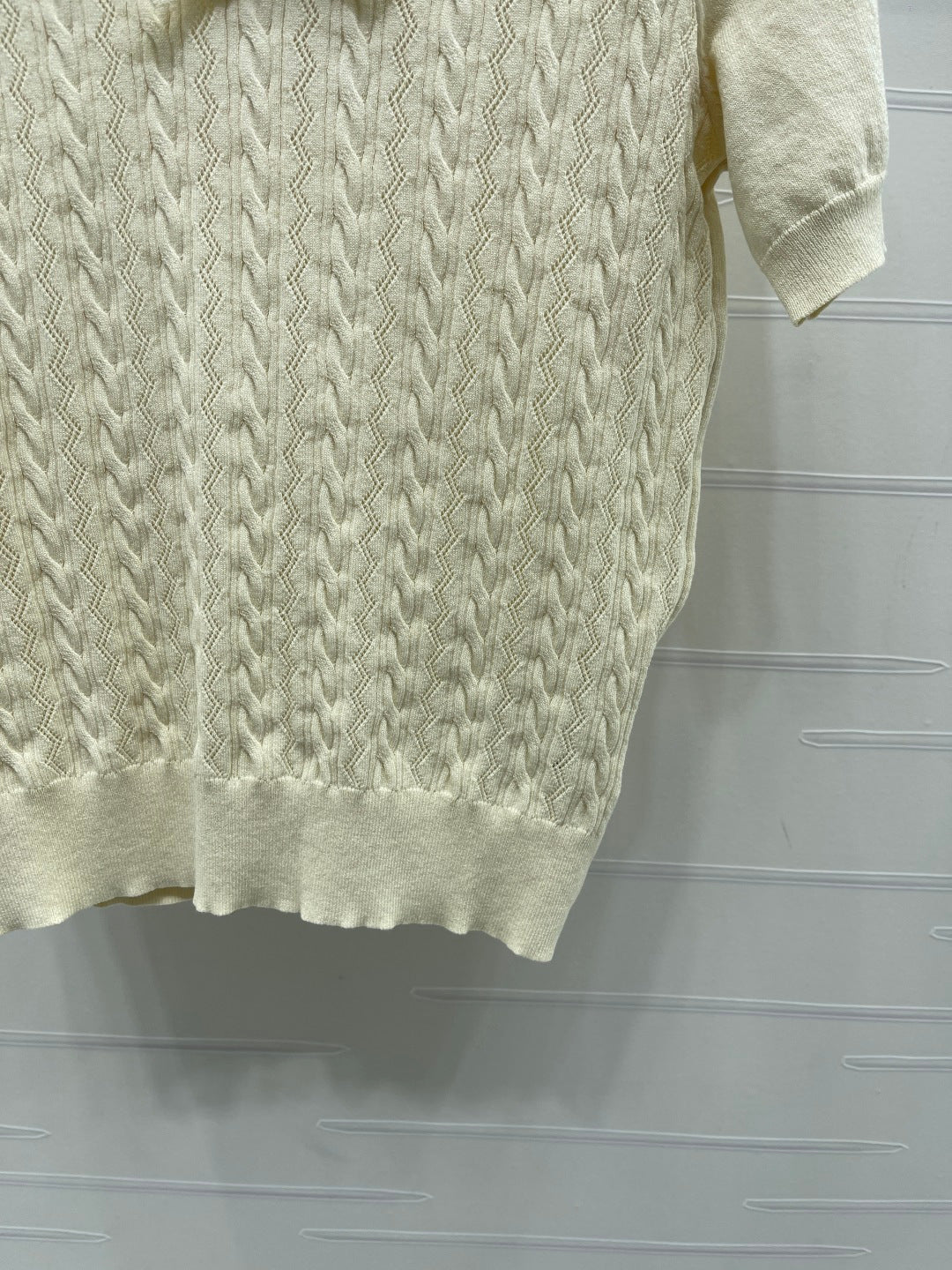 Miu Cable Knit Short-Sleeved Shirt Linen Silk