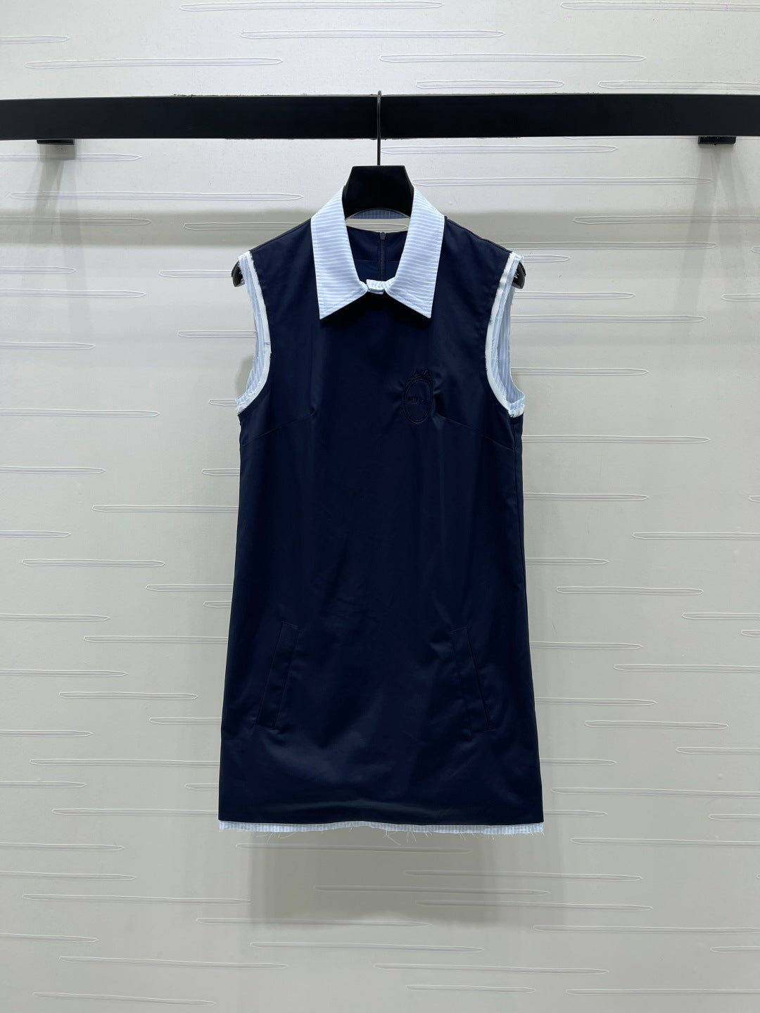 CD Color-Blocked Striped Collared Sleeveless Dress Blue Cotton 392610