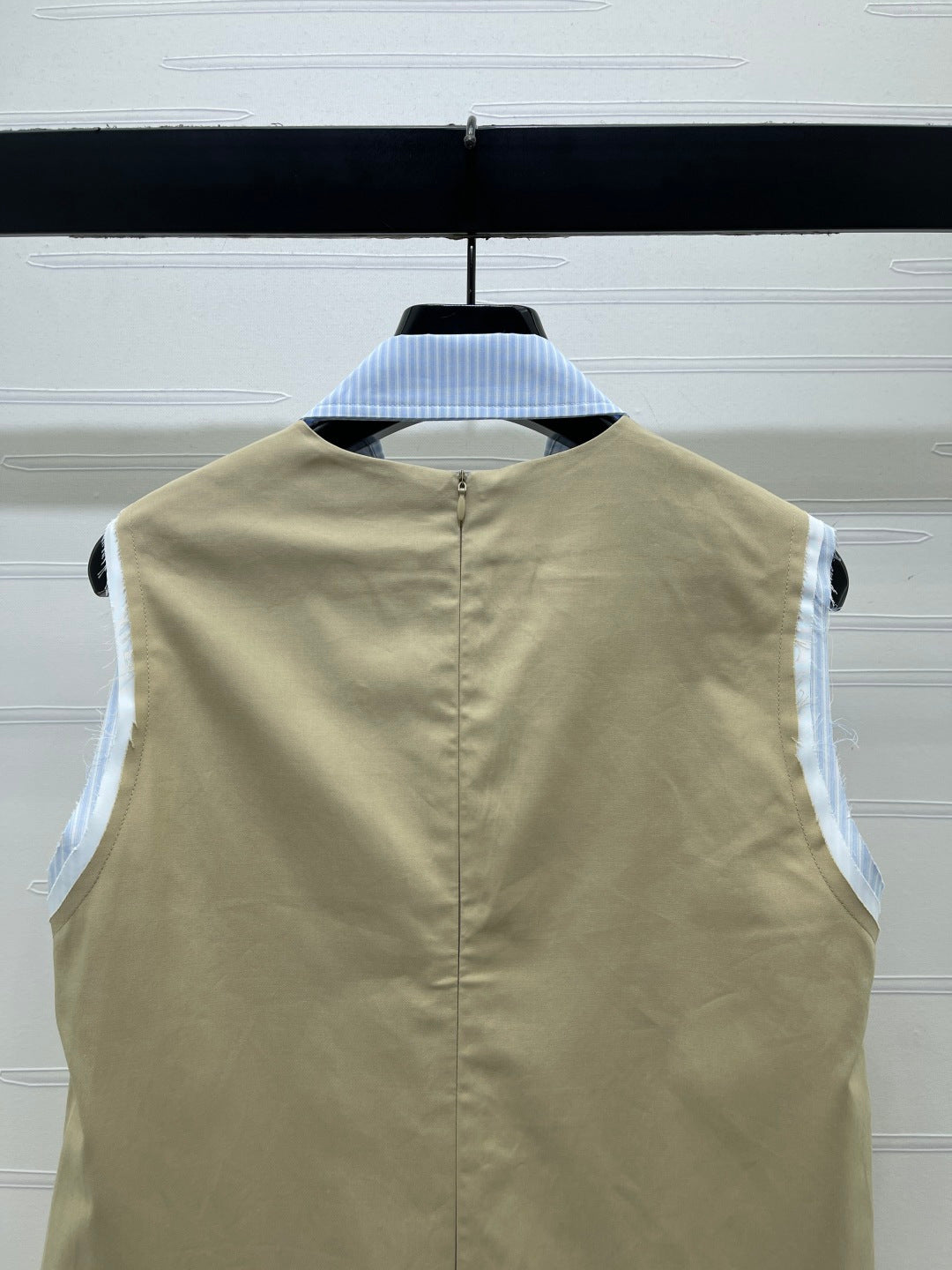 CD Color-Blocked Striped Collared Sleeveless Dress Taupe Cotton 392608