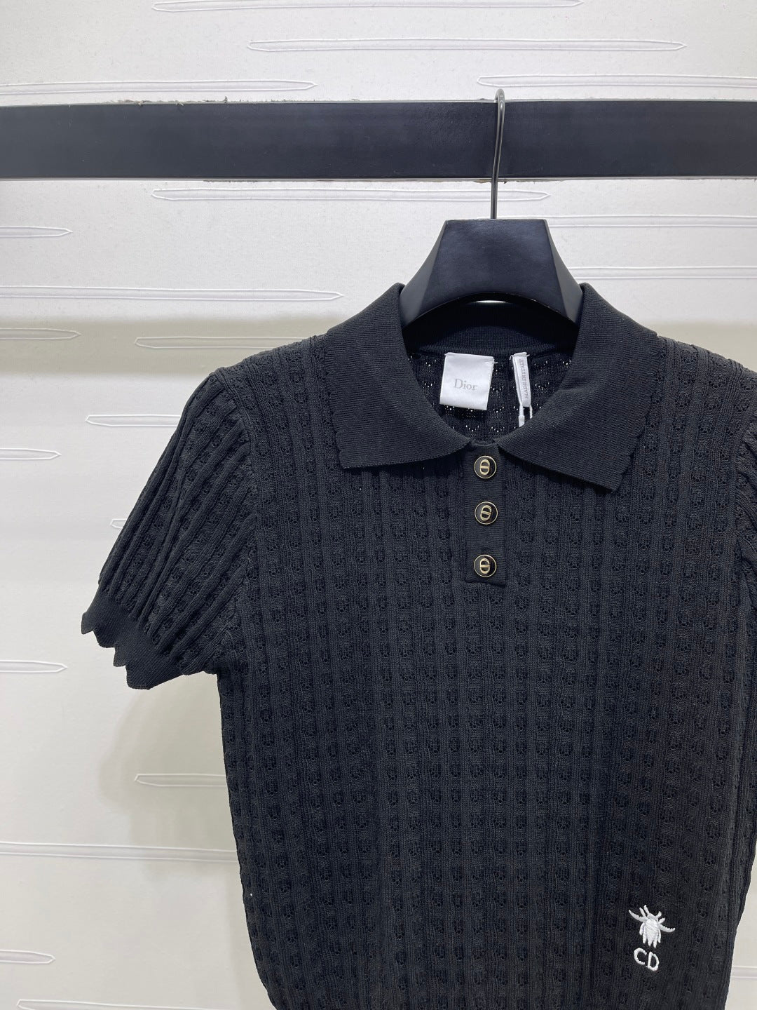 CD Knit Short-Sleeved Top Black Wool Acrylic Nylon Polyester 397467