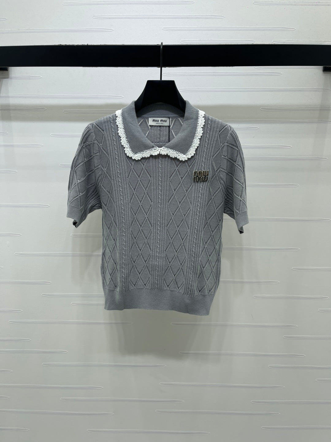 Miu 26s Short-Sleeved Shirt Grey Cotton 397462