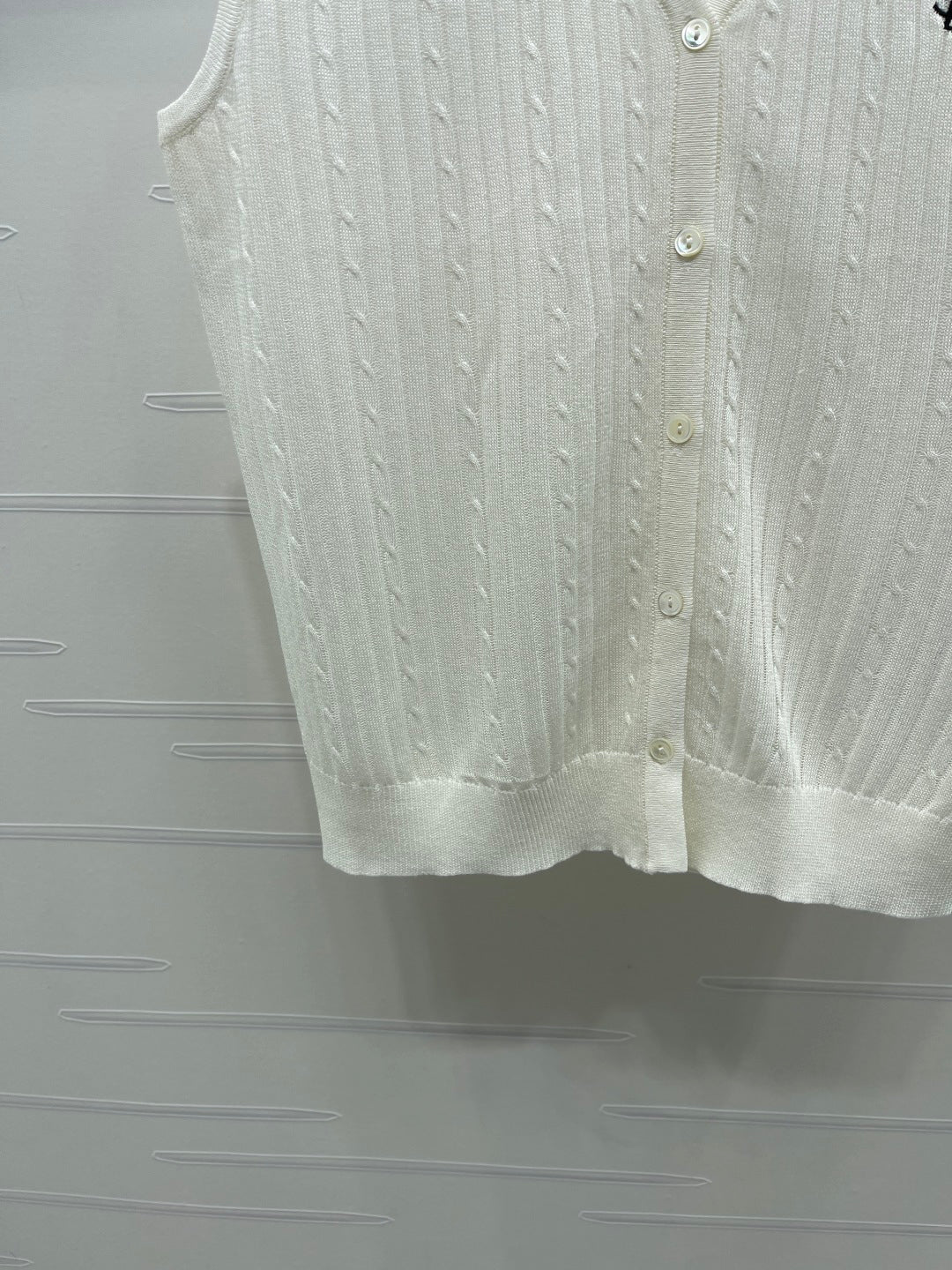 YSL Collared Knit Vest White Spun Silk Linen 397453
