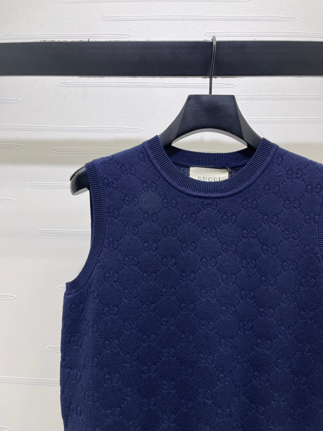 GG Jacquard Crew Neck Knit Vest Black Tencel 397475