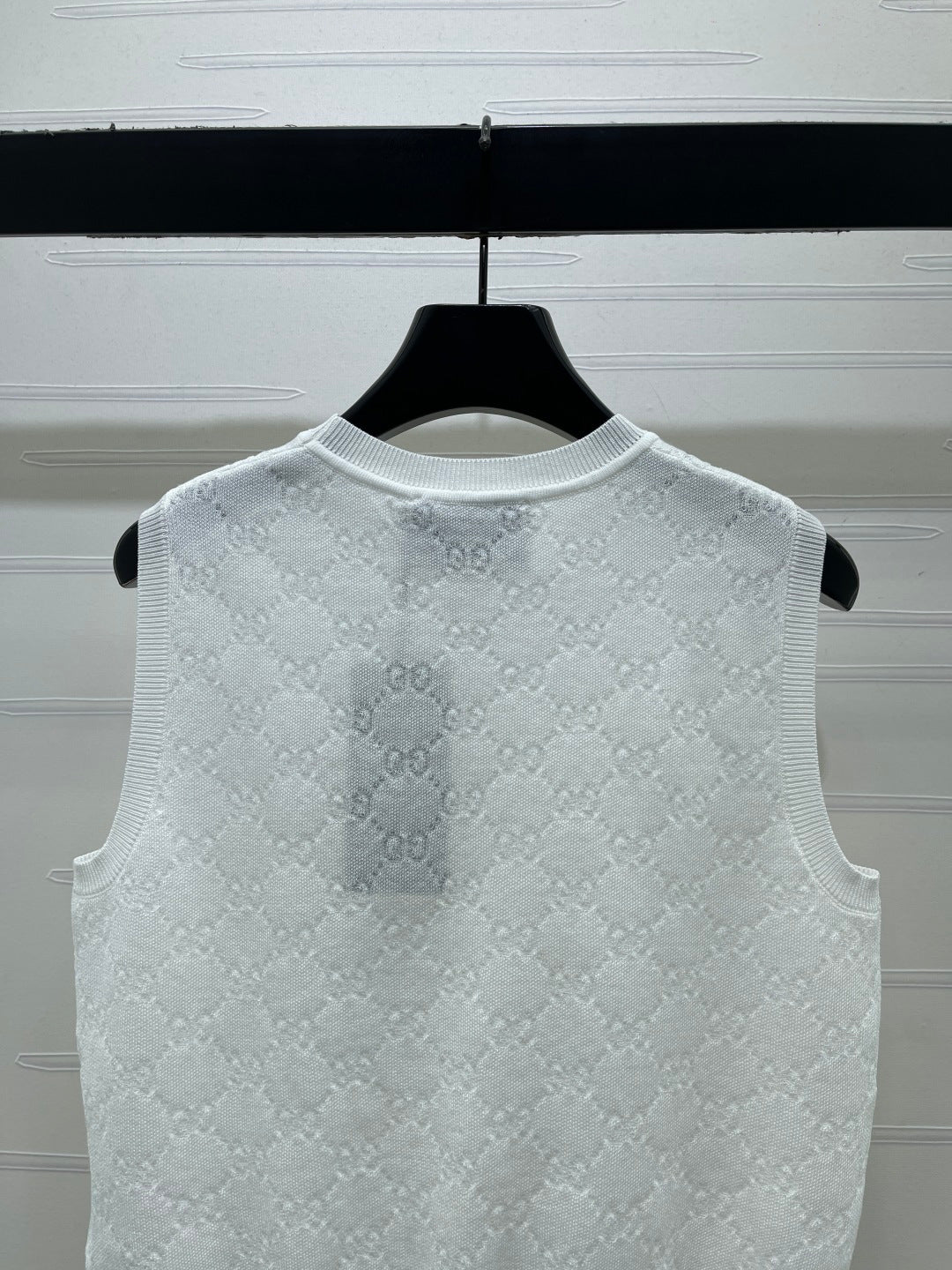 GG Jacquard Crew Neck Knit Vest White Tencel 397474