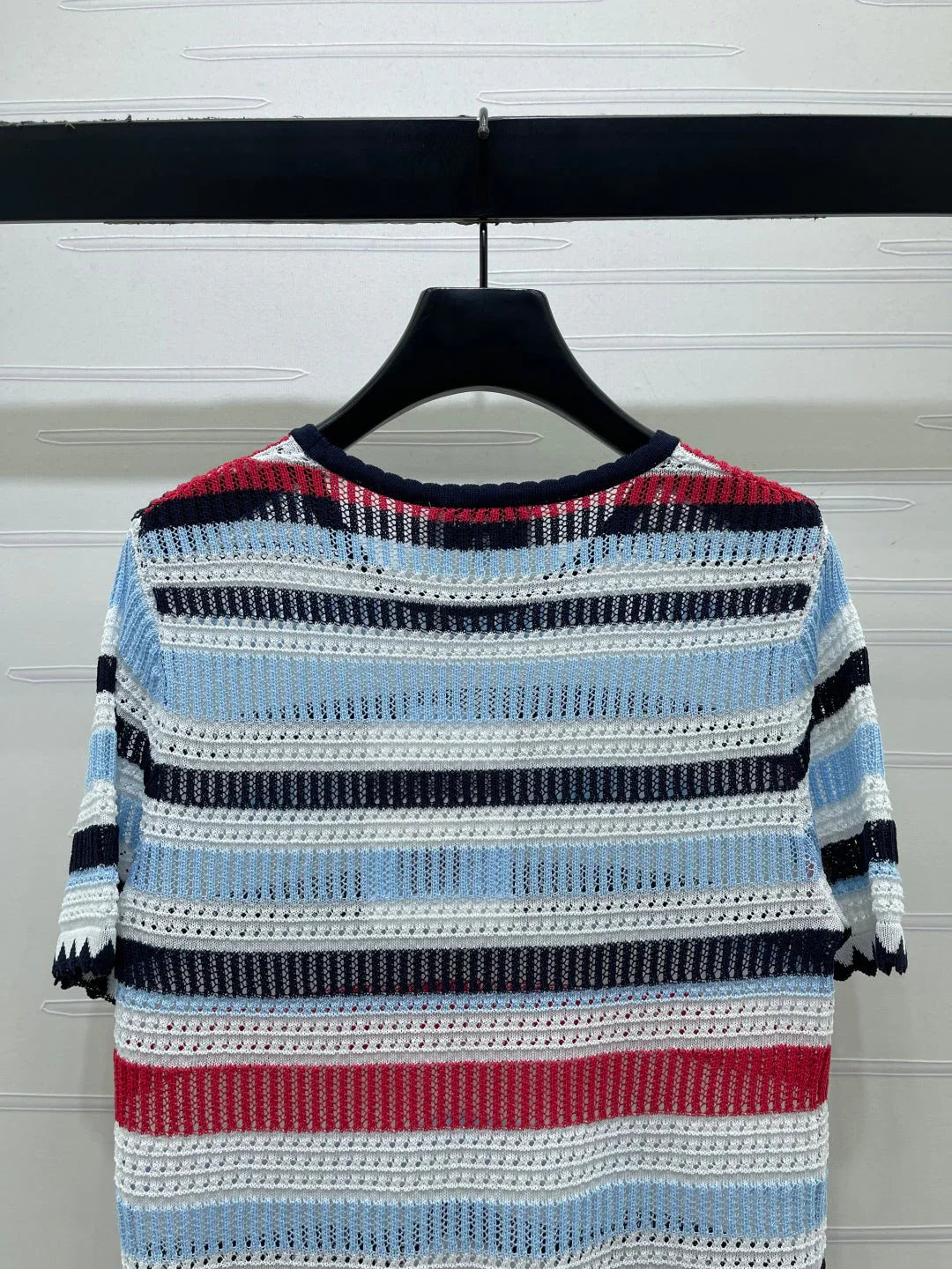 Chanel 2026 Striped Knit Short Sleeve Blue Red Black Tencel 397423
