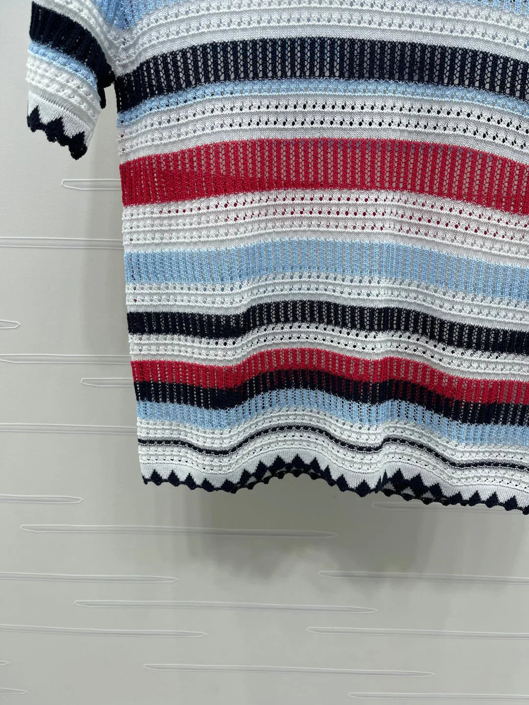 Chanel 2026 Striped Knit Short Sleeve Blue Red Black Tencel 397423