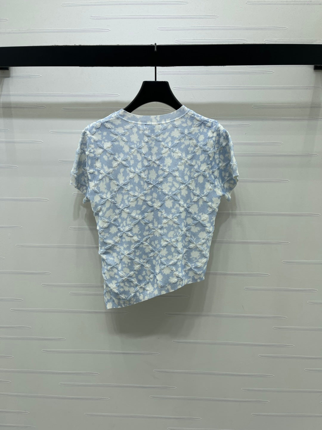 CC 26s Floral Knit Short-Sleeved Top Blue White Wool 401606