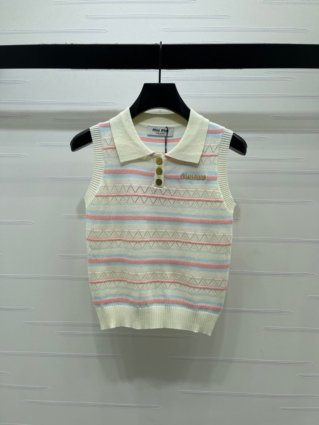 Miu 26s Collared Knit Vest Cream Wool Acrylic Nylon 401599