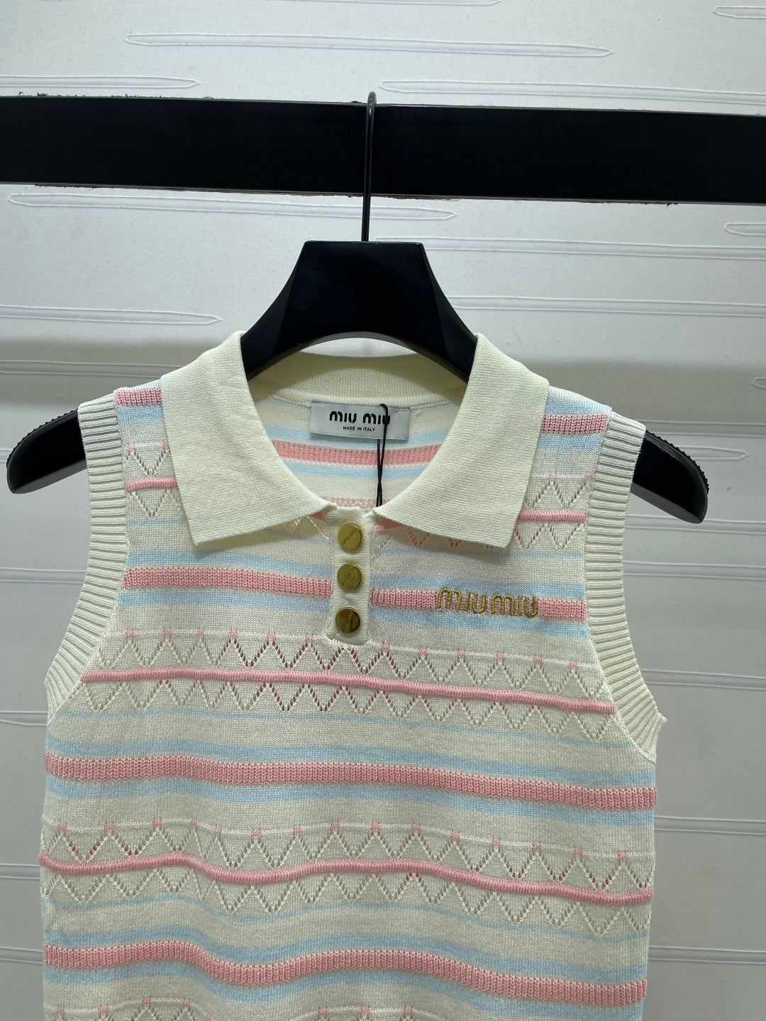 Miu 26s Collared Knit Vest Cream Wool Acrylic Nylon 401599