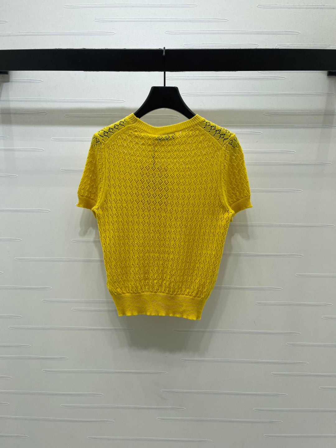 Miu 26s Neck Knit Short-Sleeved Top Yellow Wool 410768