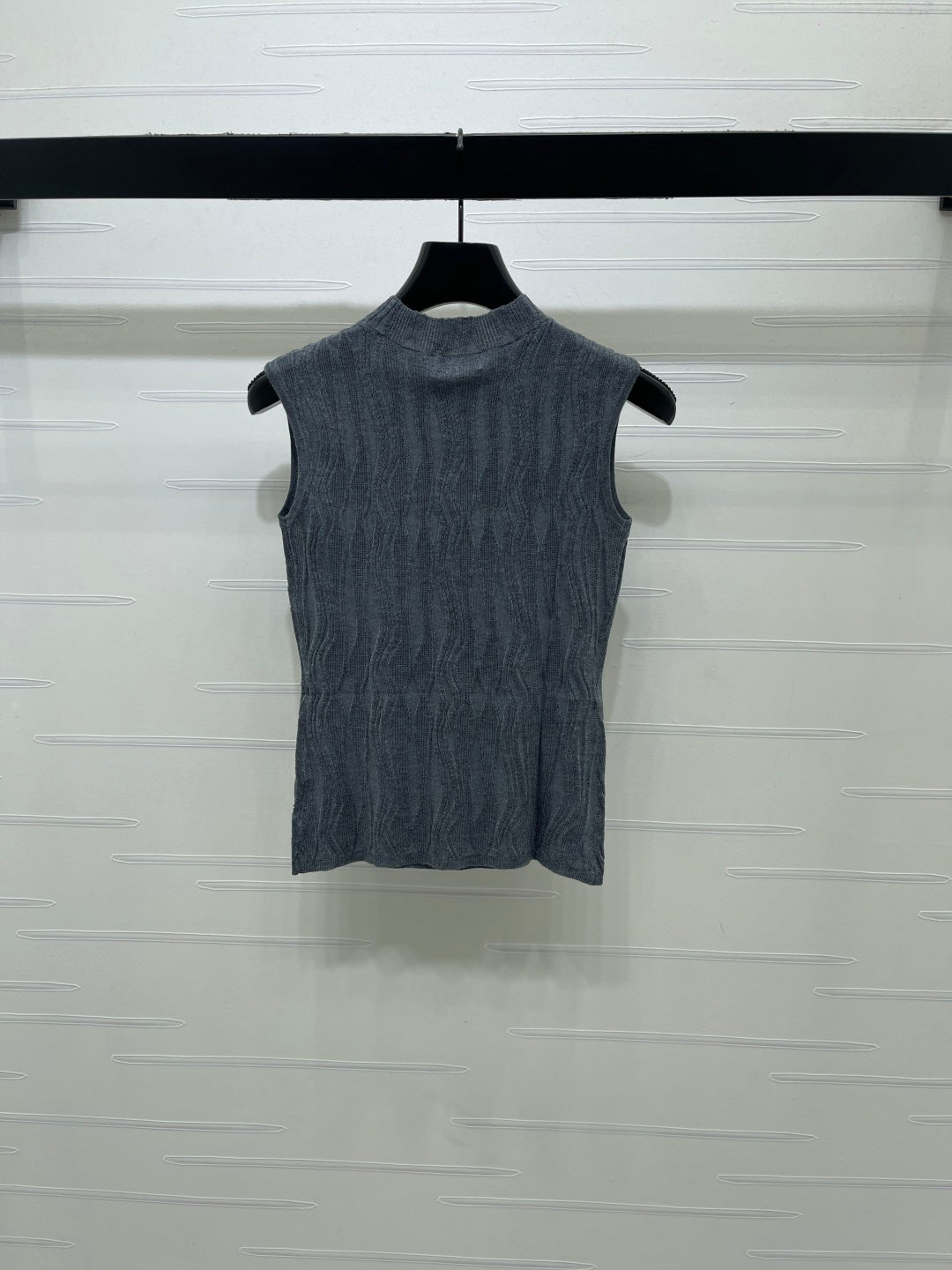 CC 26s High-Neck Rhinestone Knit Vest Grey Wool 410771