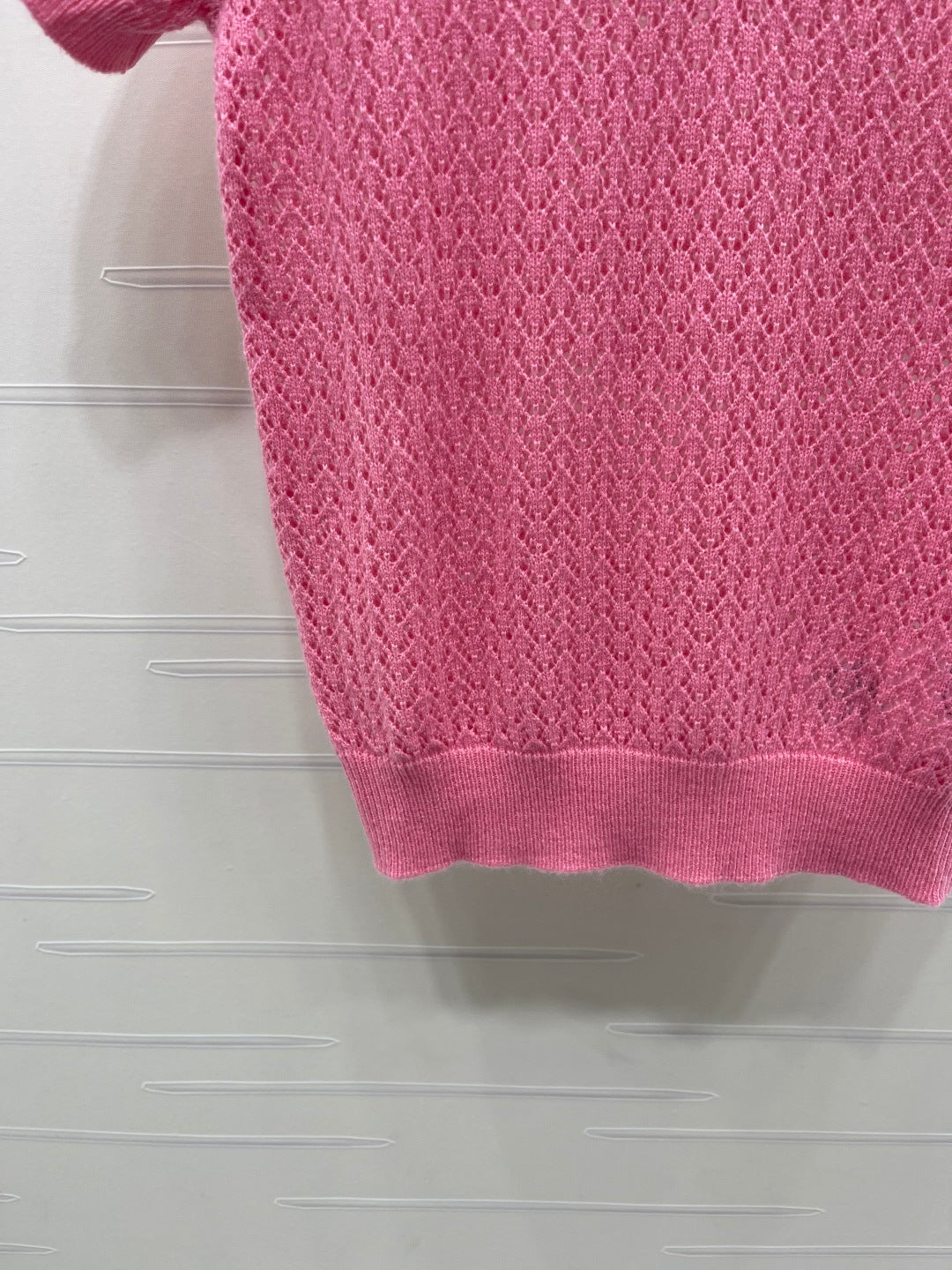 Miu 26s Neck Knit Short-Sleeved Top Hot Pink Wool 410764