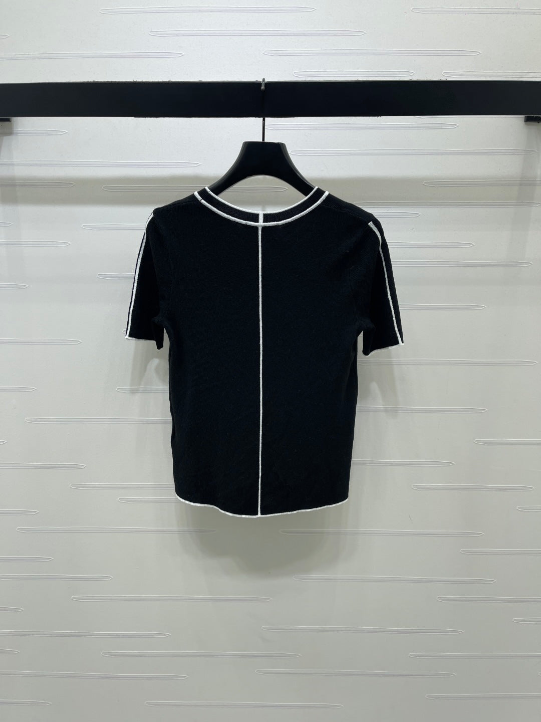CC 26s Color-Blocked Crew Neck Knit Short-Sleeve T-Shirt Black Wool 410759