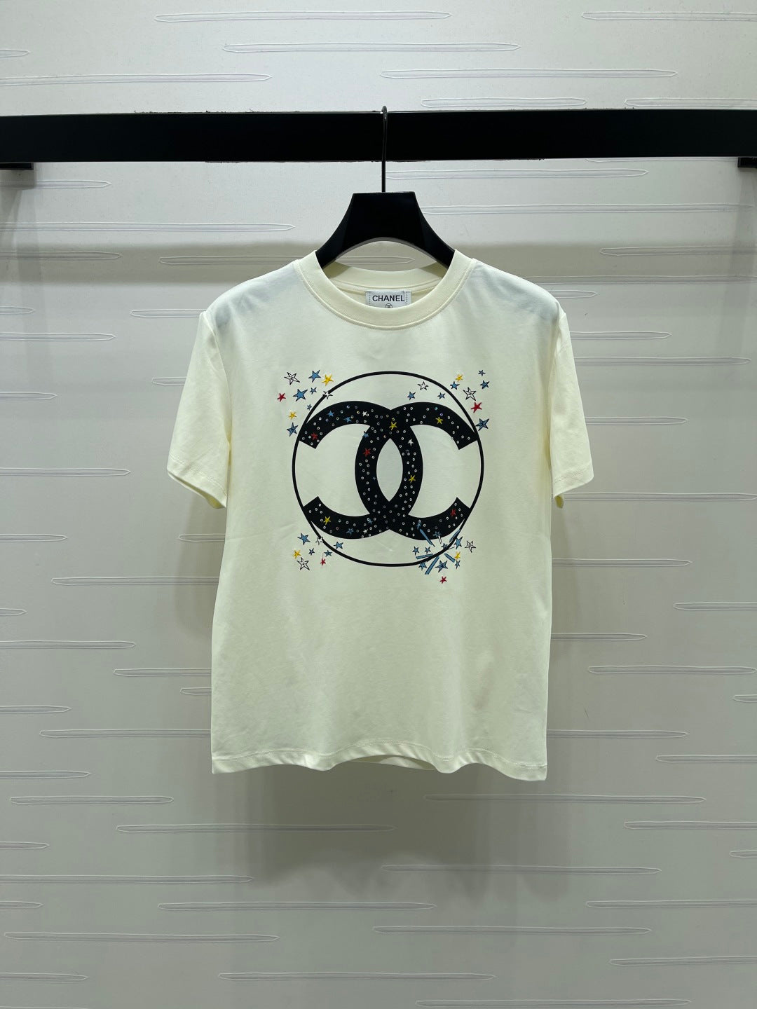 CC 26s Crew Neck Short-Sleeve T-Shirt Cream Black Cotton 409490