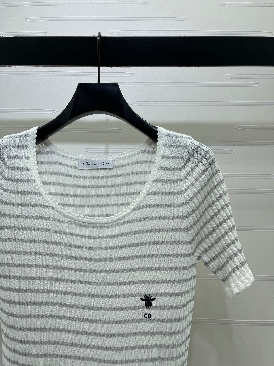 CD 26s Short-Sleeved Top White Grey Silk Linen 409495
