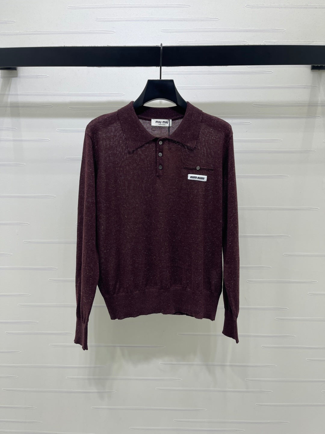 Miu 26s Knit Long-Sleeve Top Burgundy Wool 414882