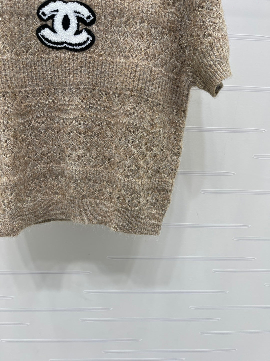 CC Pattern Knit Short-Sleeve T-Shirt Brown Wool 422028