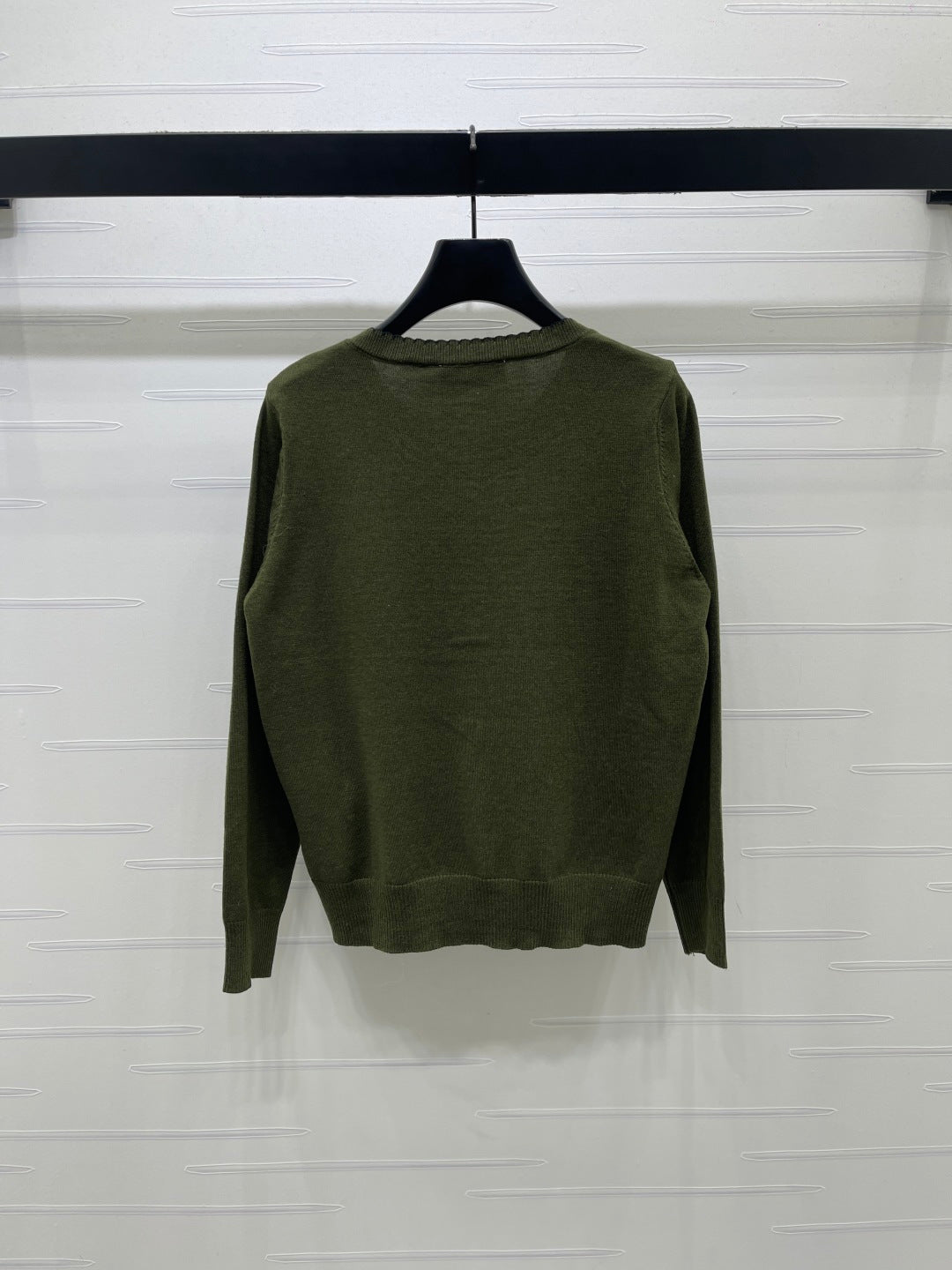Miu 26s Round Neck Long-Sleeved Cardigan Olive Wool 422012