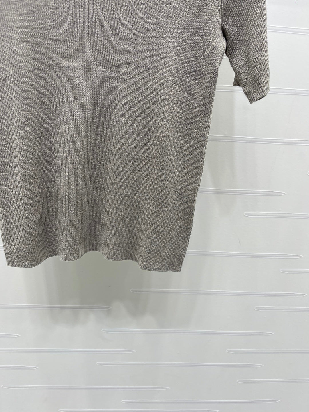 Prada 26s Round Neck Slim Fit Knit Short-Sleeve Top Light Taupe Wool 421995