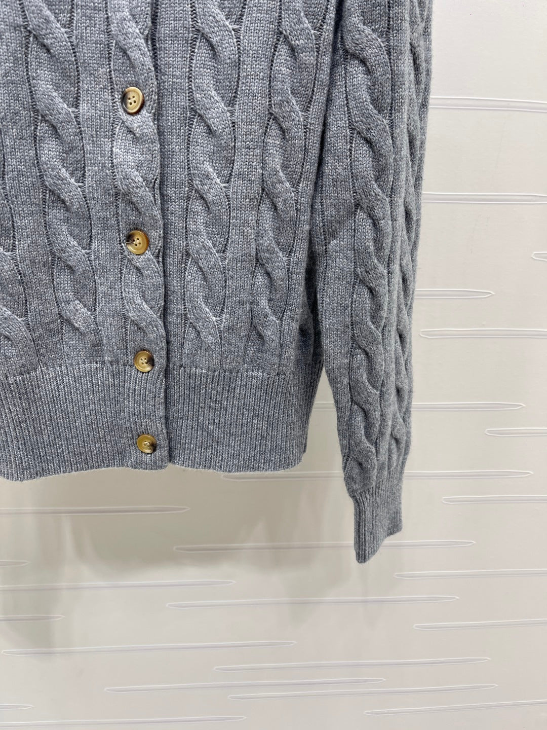 Ralph Lauren 26s Knit Crew Neck Long-Sleeve Cardigan Grey Wool 423869