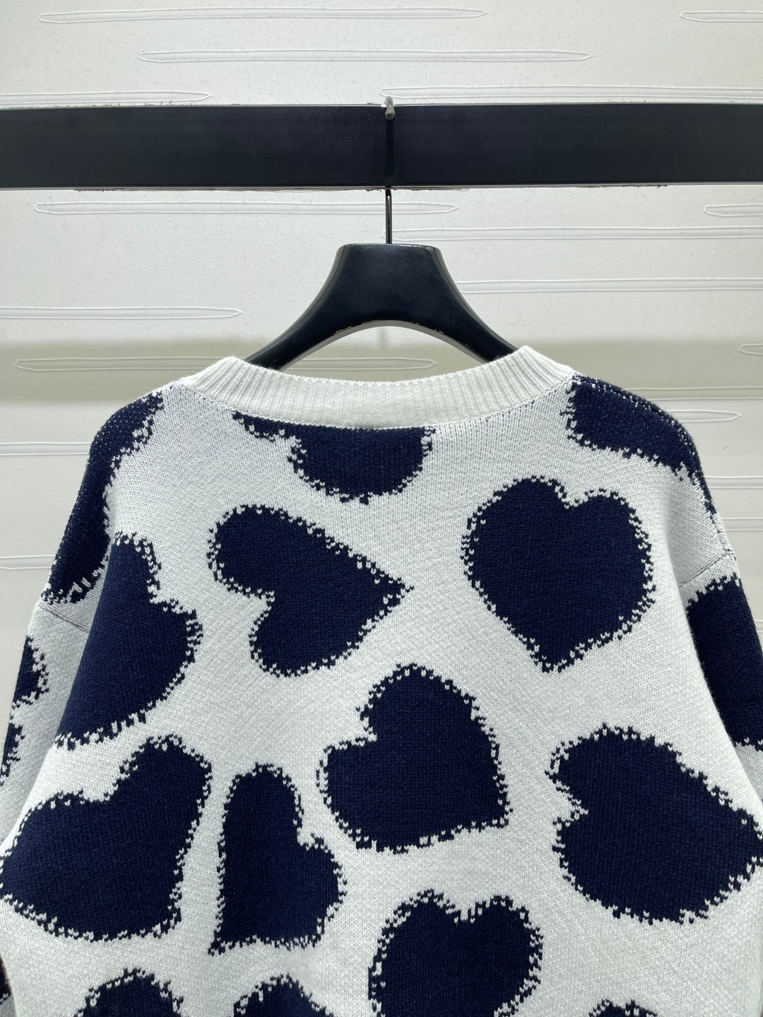 CD 26s Heart Jacquard Knit Sweater Black White Wool 423833