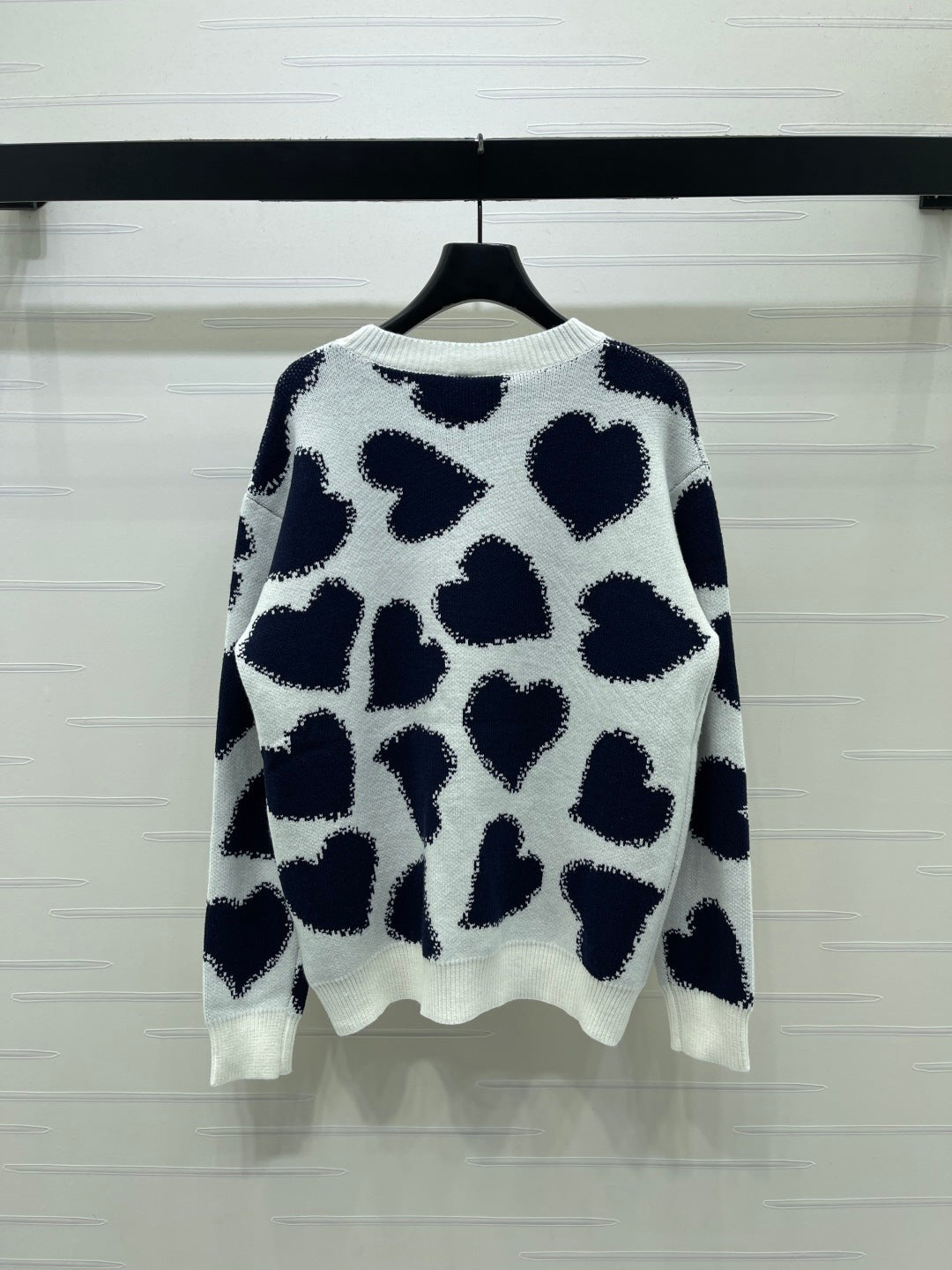 CD 26s Heart Jacquard Knit Sweater Black White Wool 423833