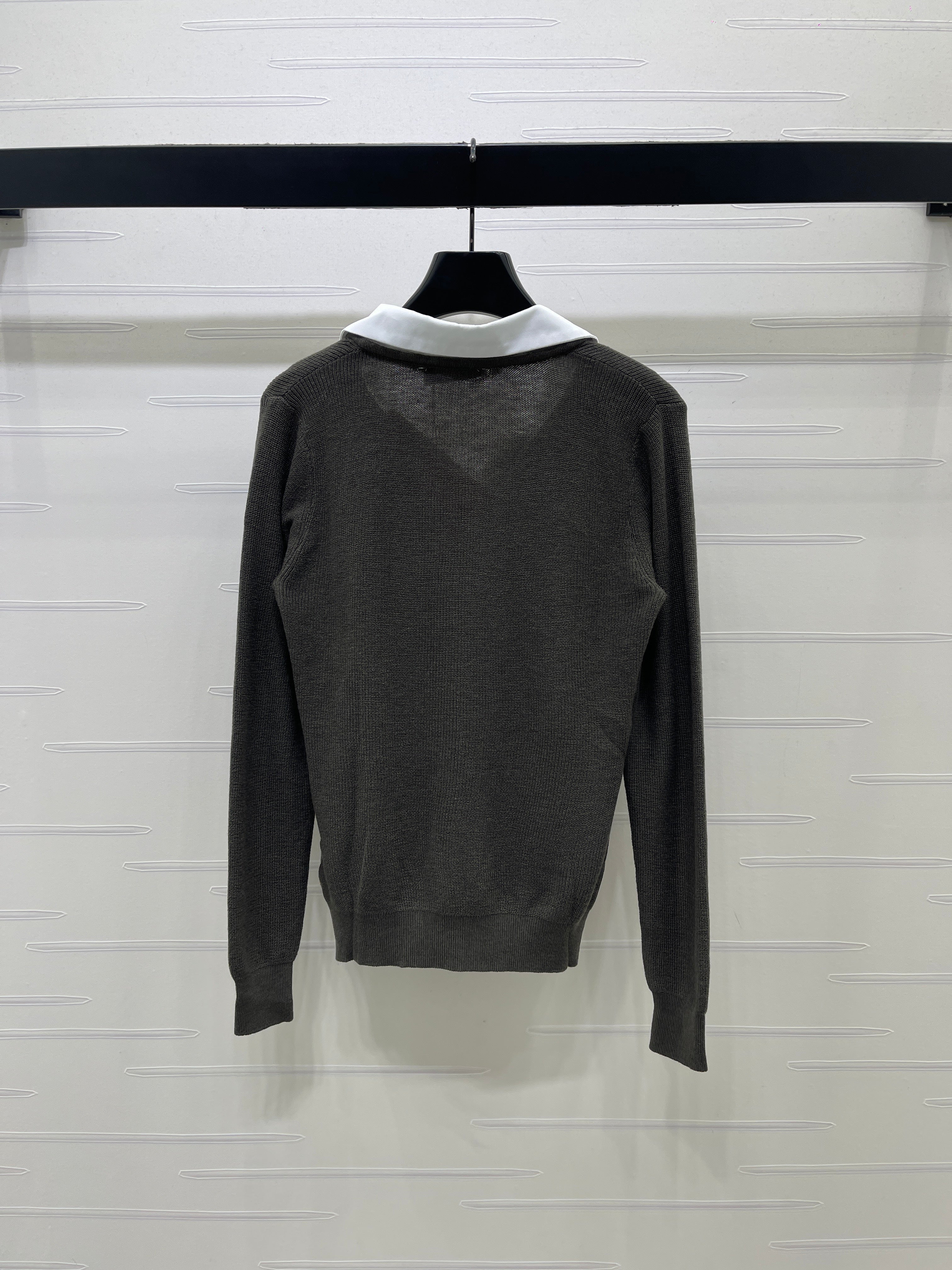 Miu 26s Long-Sleeve Knit Polo Dark Grey Wool Blend 427253