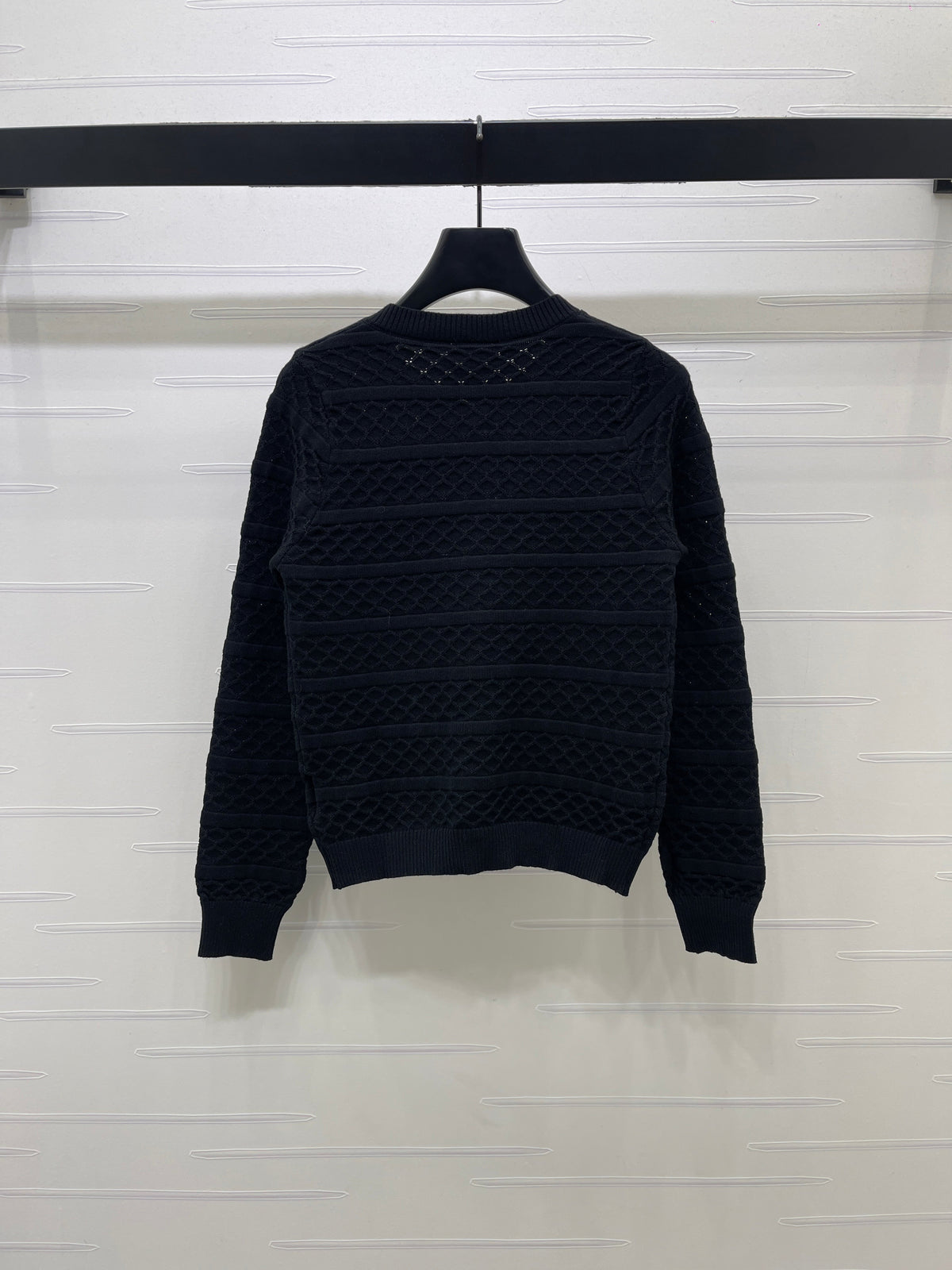 CC 26s Bow Detail Open-Knit Cardigan Black Wool Blend 427249