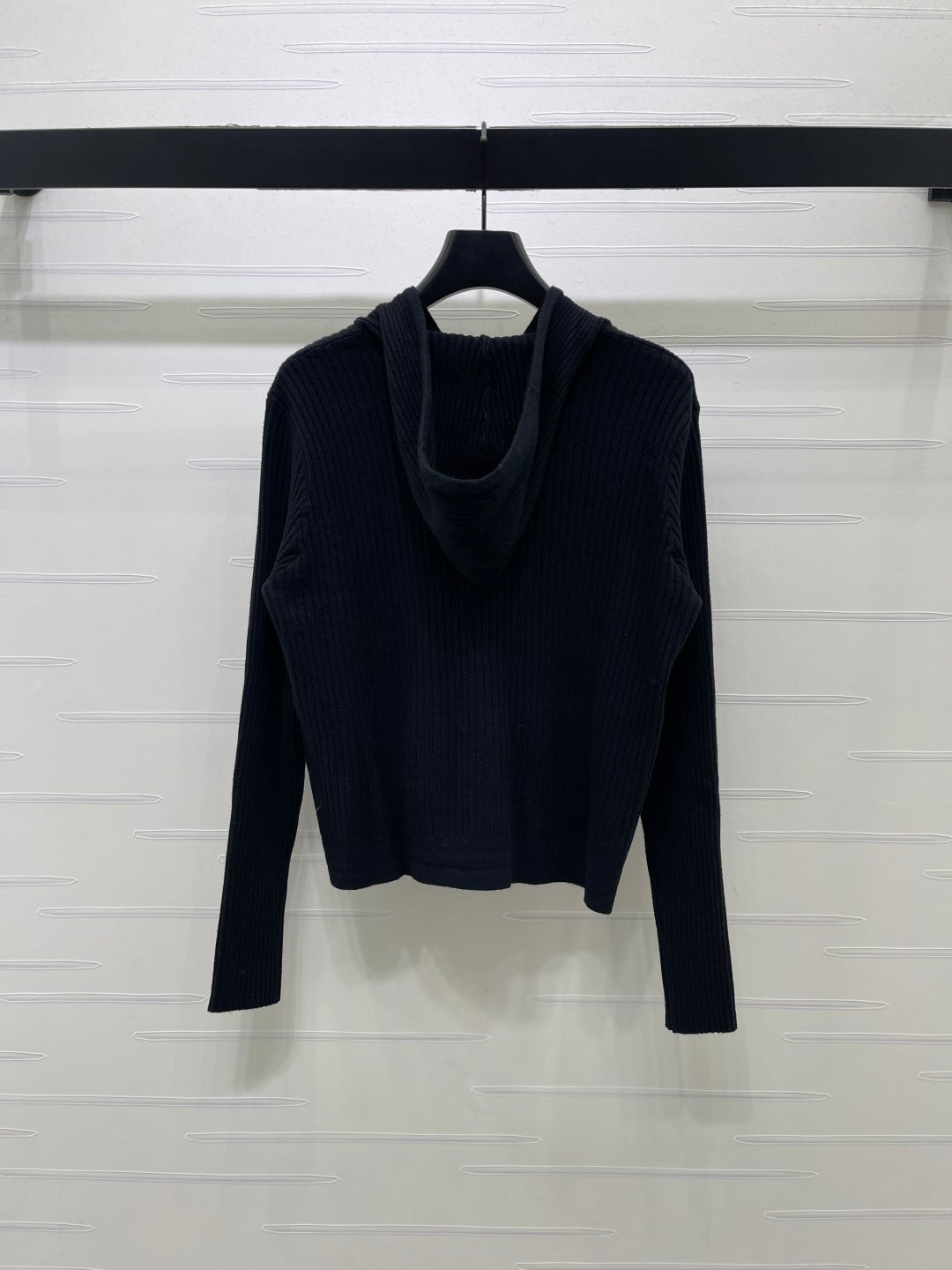 Prada 26s Hoodie Black Ribbed Knit 446558