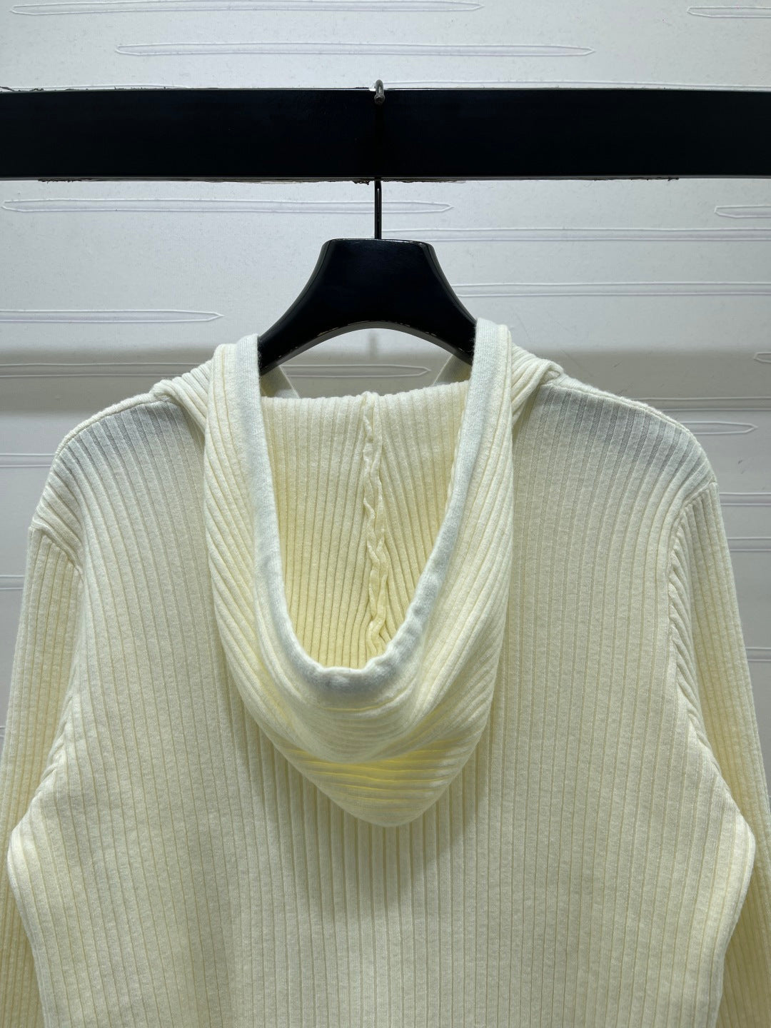 Prada 26s Hoodie White Ribbed Knit 446557