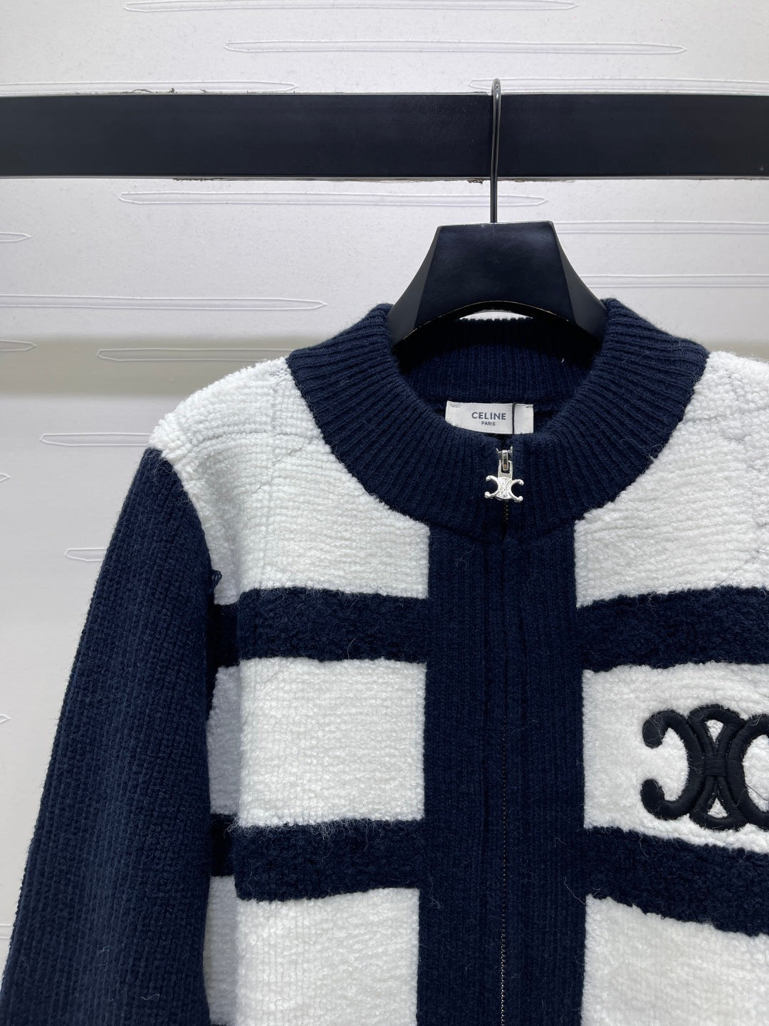 Celine Cardigan Black White Striped Knit 446577