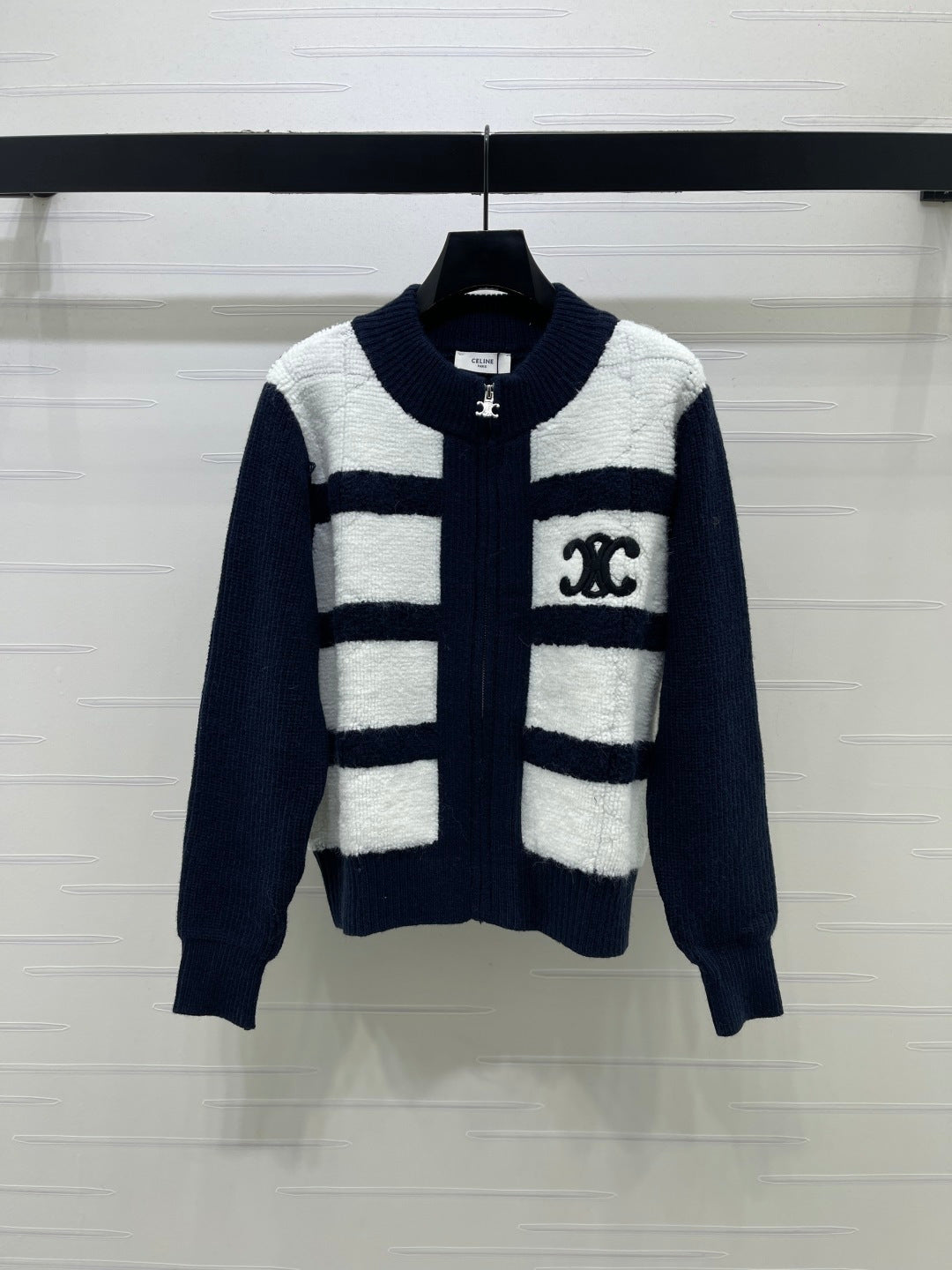 Celine Cardigan Black White Striped Knit 446577