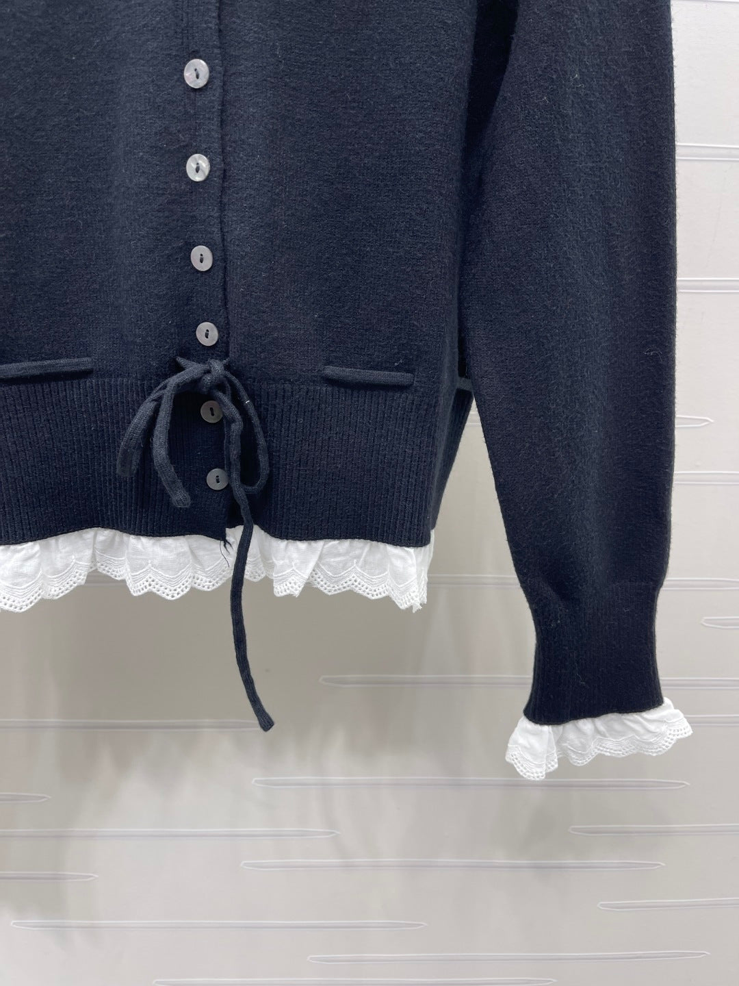 Chanel 26s Cardigan Black Lace Trim Knit 446522