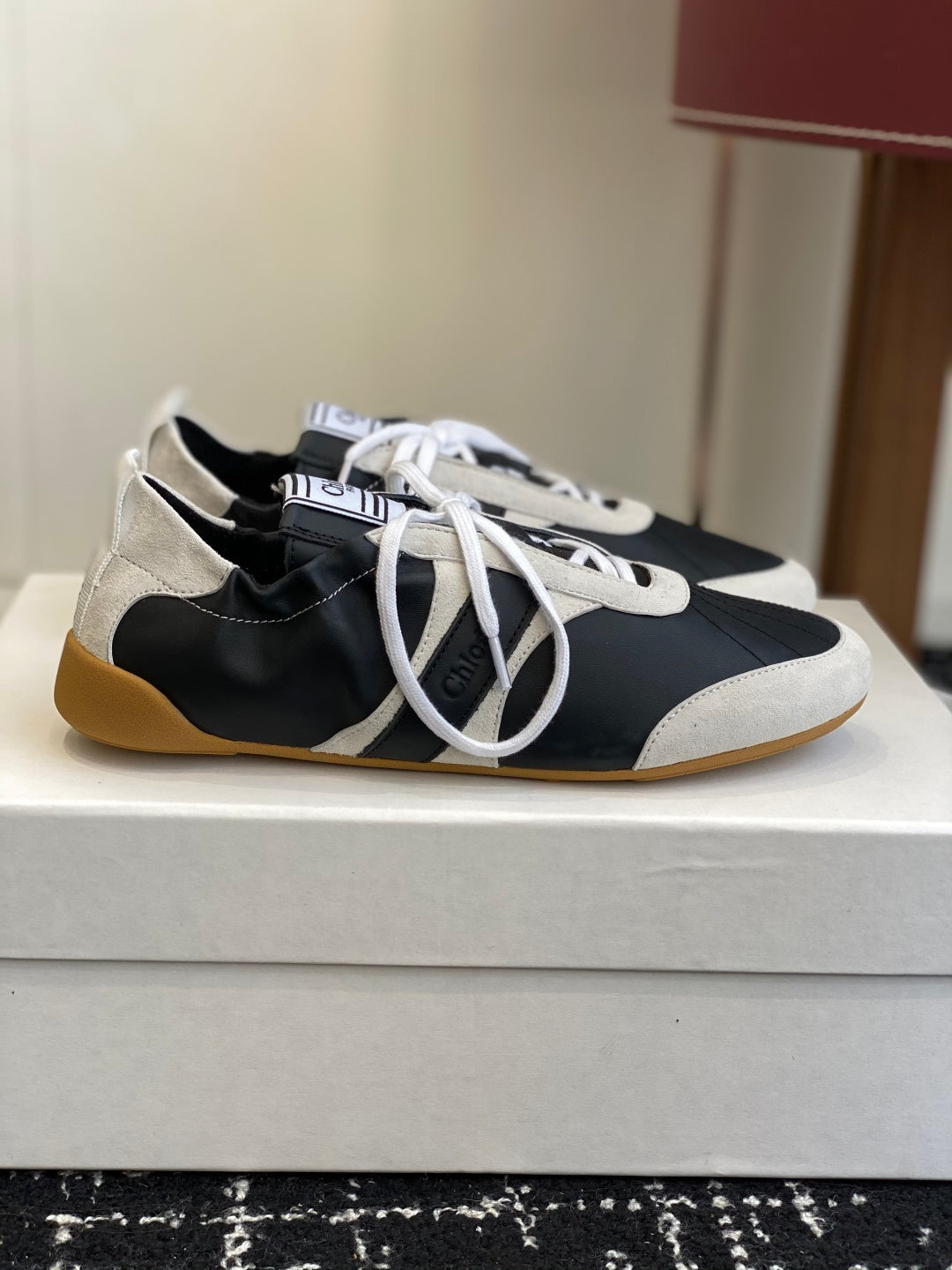 Chloé Kick Sneakers Black White Suede Lambskin 862646