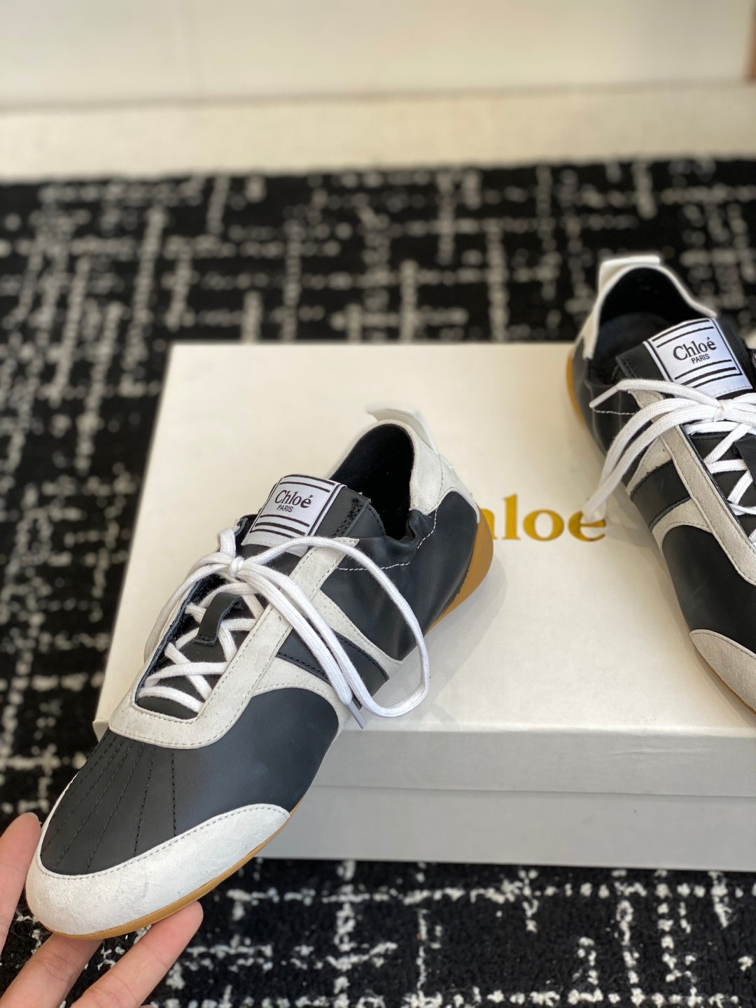 Chloé Kick Sneakers Black White Suede Lambskin 862646