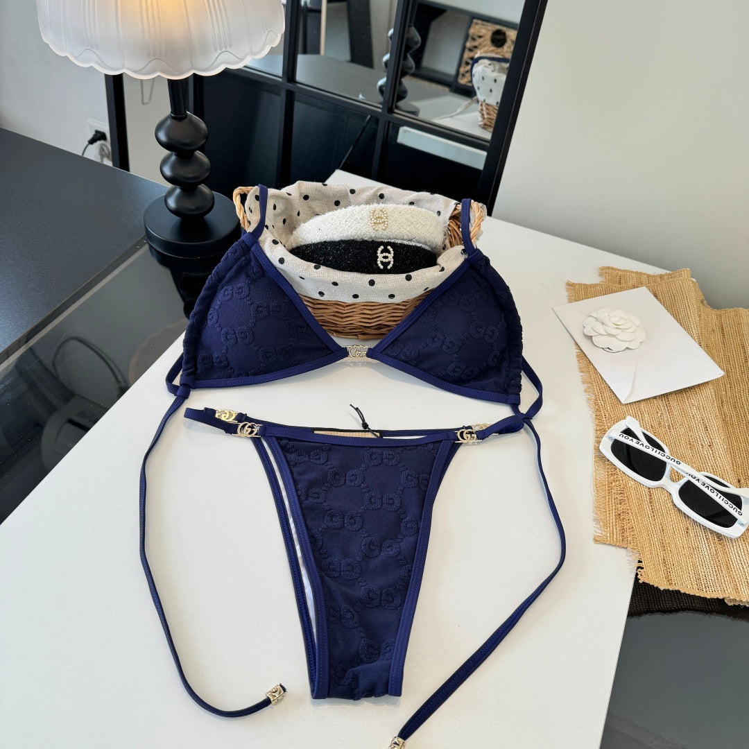 Gucci 26s Swimsuit Navy Blue Colorful Cotton