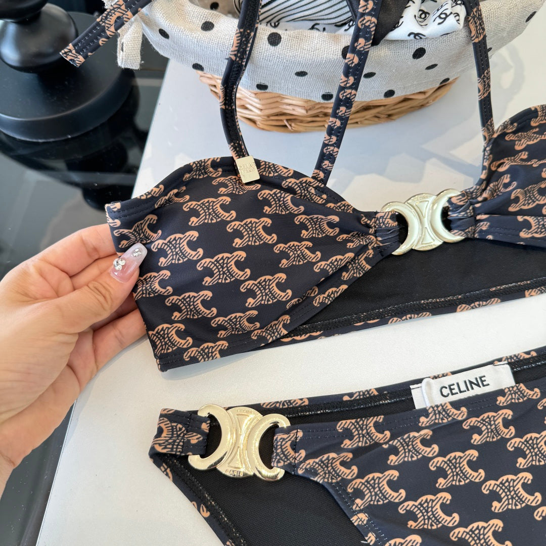 Celine Two-Piece Bikini Beige Black 203014