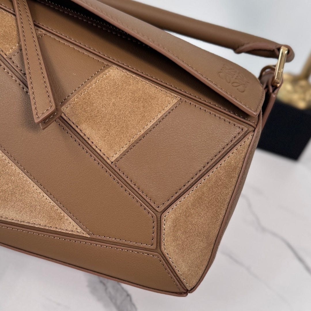 Small Puzzle Bag Brown Calfskin Suede