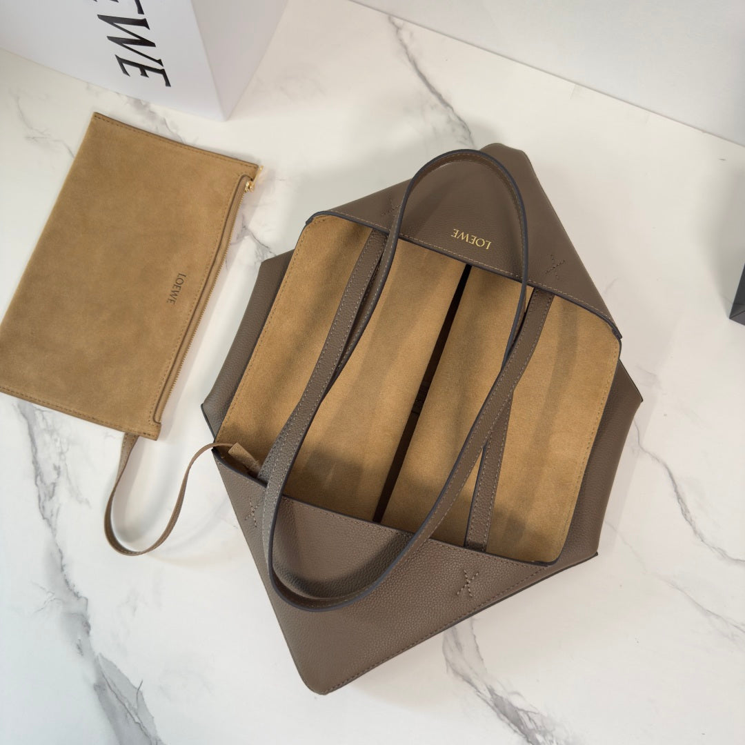Loewe Medium-Sized Puzzle Fold Handbag Taupe Soft Grain Cowhide
