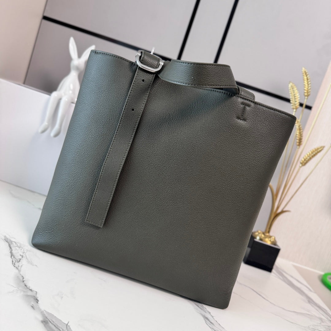 Loewe Loop Zipped Tote Bag Dark Khaki Grained Calfskin