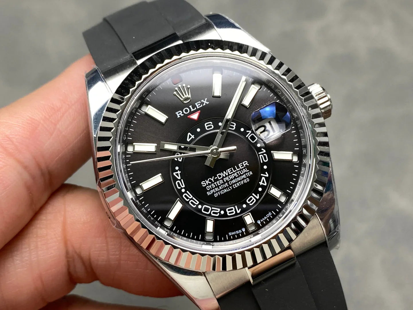 Rolex Sky-Dweller 42mm Stainless Steel Black Dial Rubber Strap