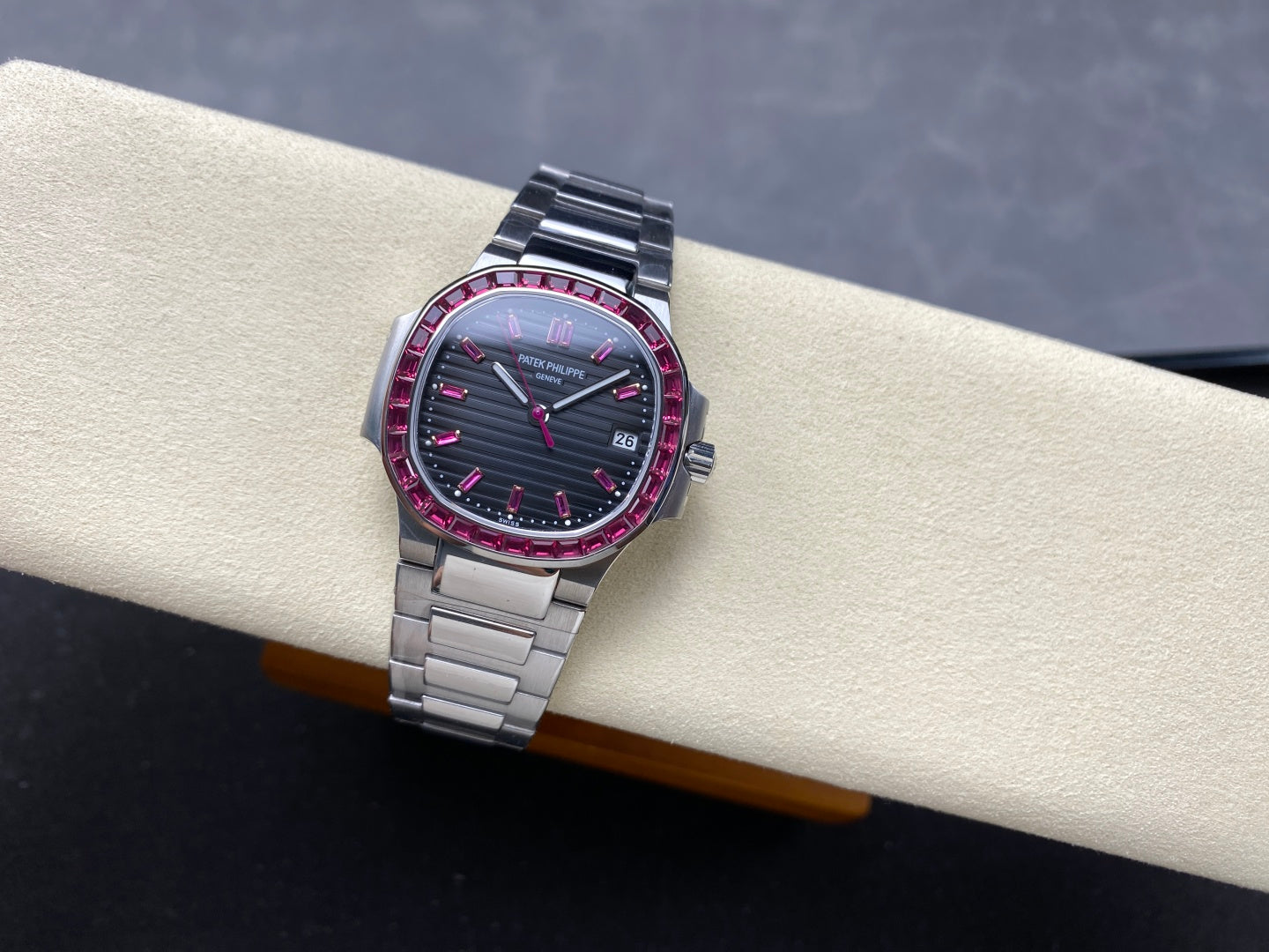 PATEK Nautilus 35.2mm Silver Black Pink Dial