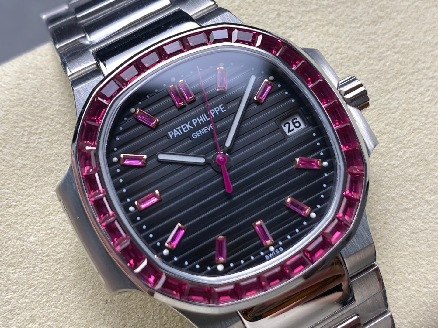 PATEK Nautilus 35.2mm Silver Black Pink Dial