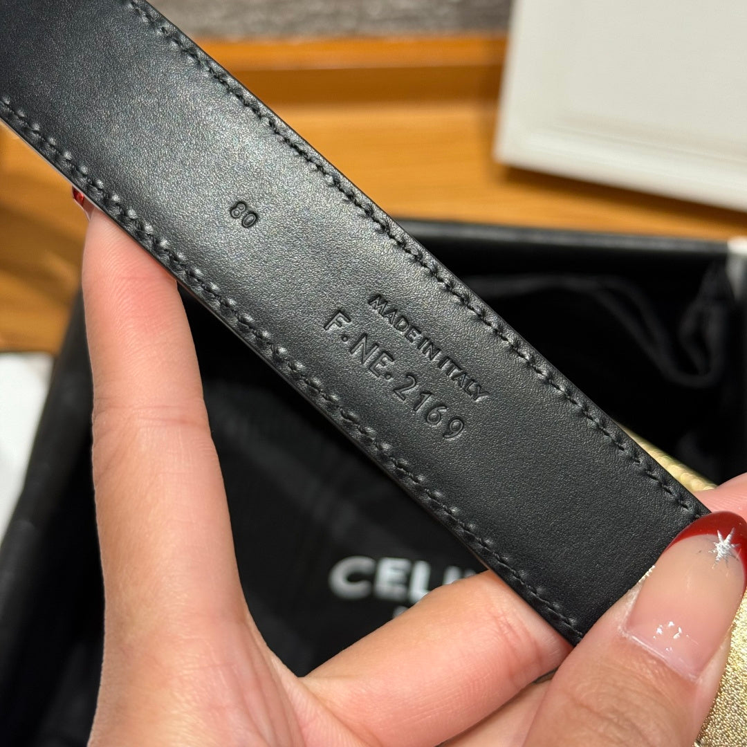 CL Gold 25mm Triomphe Metal Gold Metallic Black Cowhide 615555