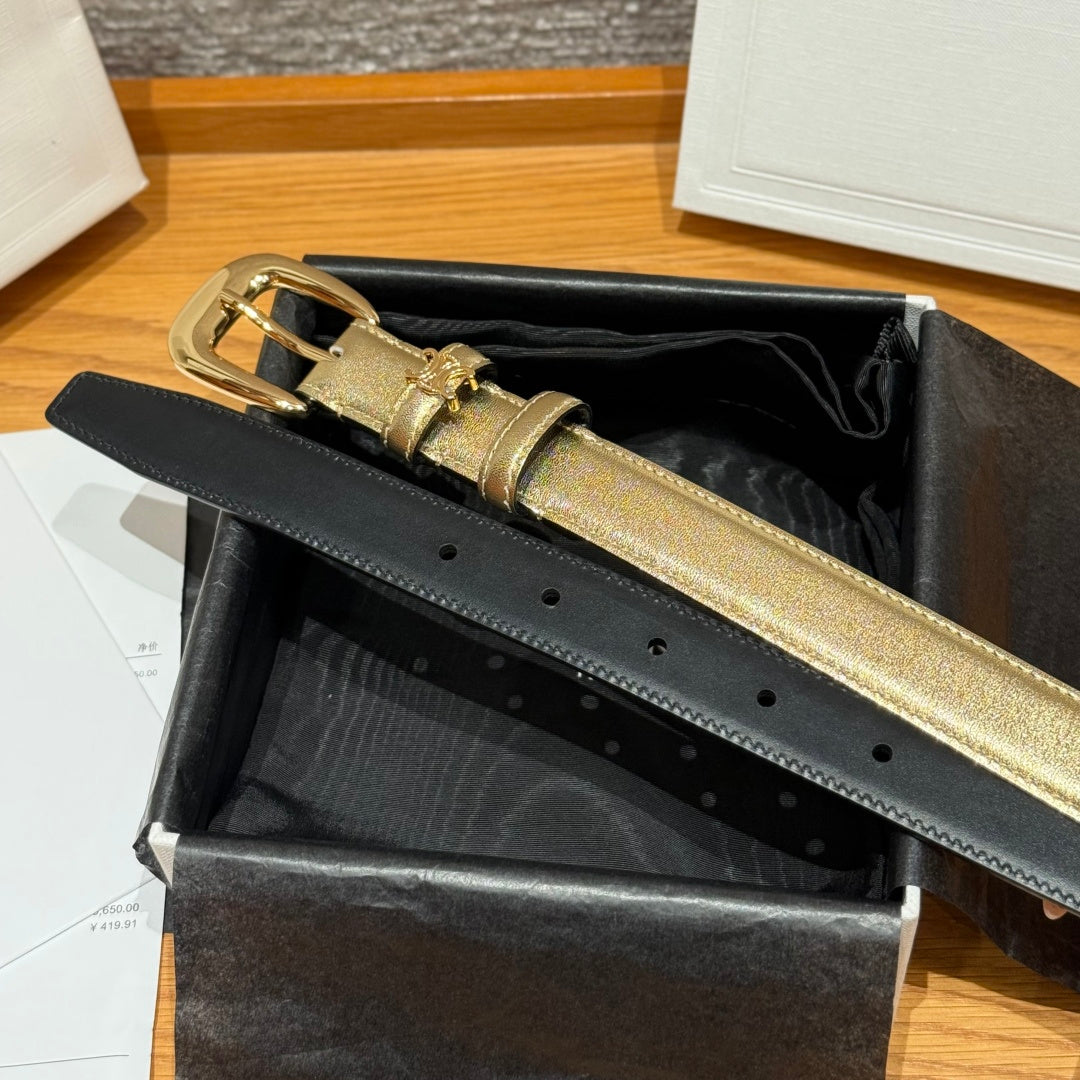 CL Gold 25mm Triomphe Metal Gold Metallic Black Cowhide 615555