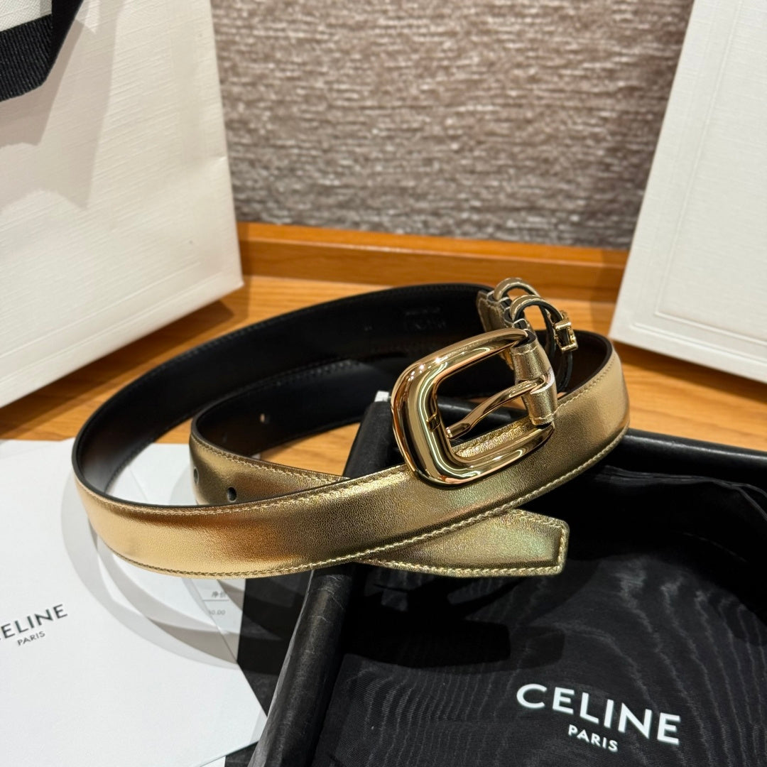 CL Gold 25mm Triomphe Metal Gold Metallic Black Cowhide 615555