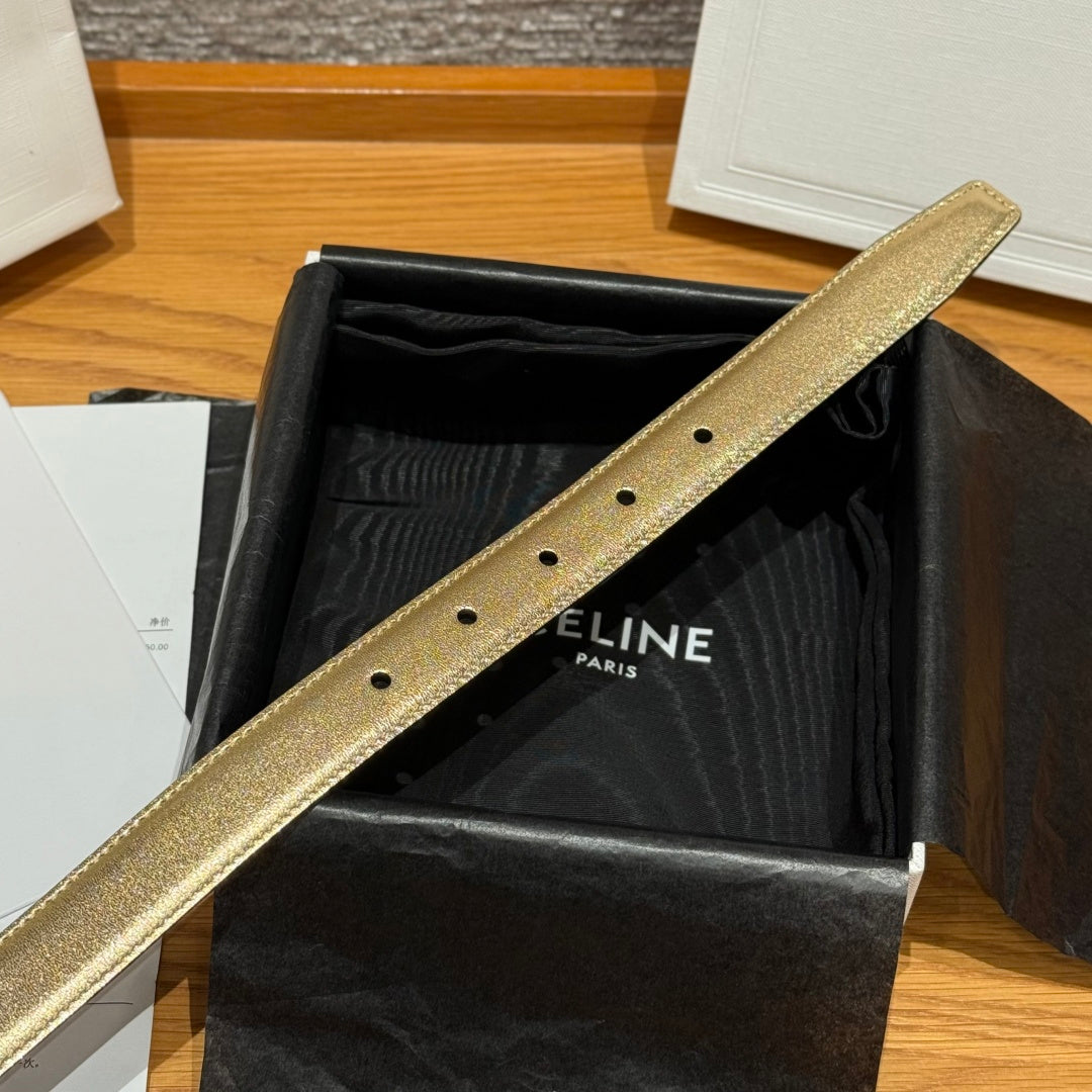 CL Gold 25mm Triomphe Metal Gold Metallic Black Cowhide 615555