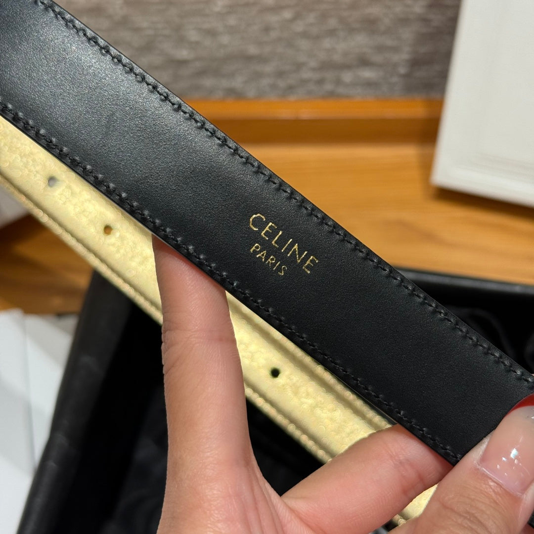 CL Gold 25mm Triomphe Metal Gold Metallic Black Cowhide 615555